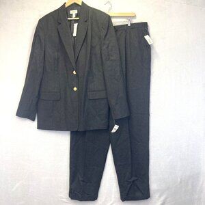 NWT Vintage 90s Talbots Wool Blazer Pants Suit Womens 20L Long Gray Gold Buttons